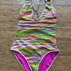 BECCA Pink and Green One Piece Swimsuit